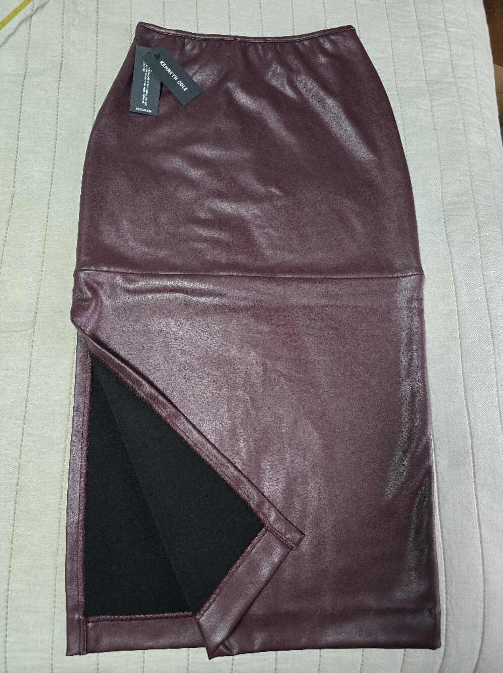 Kenneth Cole Faux Leather Pencil Skirt in Deep Burgundy - Picture 5 of 11